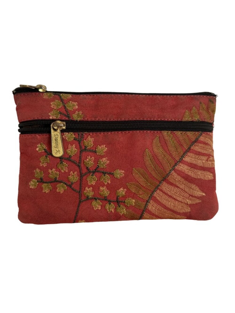 Danny K 1994 Red & Gold Embroidered Clutch Wallet With Double Zipper Compartment
